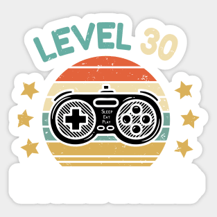 30th Birthday Gift, 30 Years Old, Level 30 Unlocked, Video Game Design, Gaming Design, Fathers Day Gift, Turning 30, Sleep Eat Play Funny Gift For Him Sticker